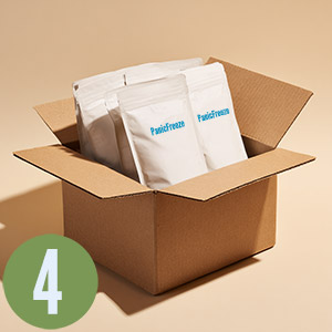 Open box with 4 white PanicFreeze pouches