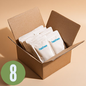 Open box with 8 white PanicFreeze pouches